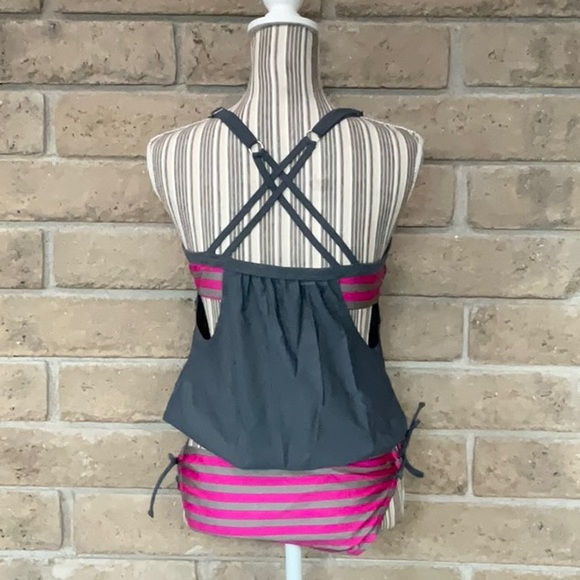 Stripes Print Lined Up Double Up Tankini Sets Swimsuits Bathing Suit Swimwear - Picture 2 of 4